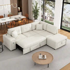 Sectional Sofa L-Shaped Pull-Out Bed with Movable Ottoman, Two USB Ports, and Cup Holders for Living Room