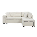 Sectional Sofa L-Shaped Pull-Out Bed with Movable Ottoman, Two USB Ports, and Cup Holders for Living Room