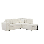 Sectional Sofa L-Shaped Pull-Out Bed with Movable Ottoman, Two USB Ports, and Cup Holders for Living Room