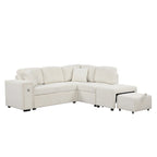 Sectional Sofa L-Shaped Pull-Out Bed with Movable Ottoman, Two USB Ports, and Cup Holders for Living Room
