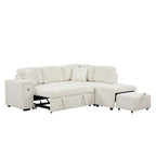 Sectional Sofa L-Shaped Pull-Out Bed with Movable Ottoman, Two USB Ports, and Cup Holders for Living Room