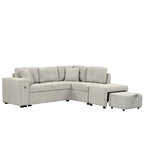 Sectional Sofa L-Shaped Pull-Out Bed with Movable Ottoman, Two USB Ports, and Cup Holders for Living Room