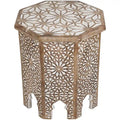 18 Walnut Brown and Brushed White Octagonal Side Table