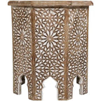 18 Walnut Brown and Brushed White Octagonal Side Table