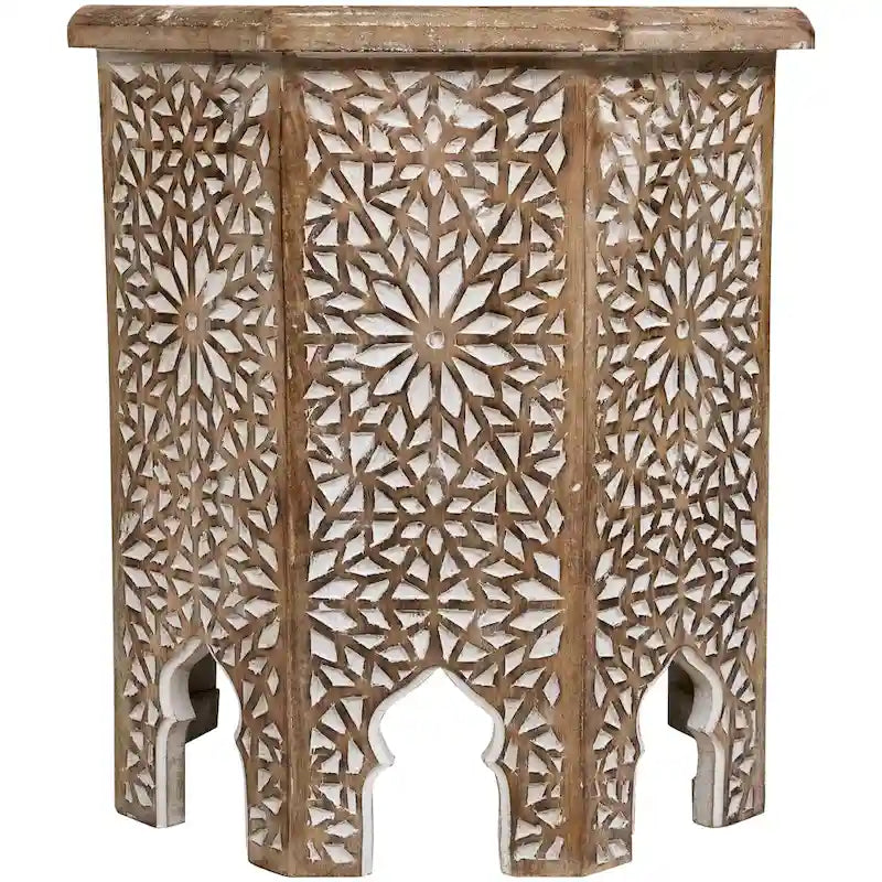 18 Walnut Brown and Brushed White Octagonal Side Table