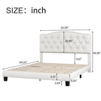 Platform Bed Frame with Saddle Curved Headboard, Modern Medieval Royal Style Platform Bed with Diamond Tufted Details