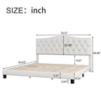 Platform Bed Frame with Saddle Curved Headboard, Modern Medieval Royal Style Platform Bed with Diamond Tufted Details