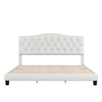 Platform Bed Frame with Saddle Curved Headboard, Modern Medieval Royal Style Platform Bed with Diamond Tufted Details