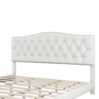 Platform Bed Frame with Saddle Curved Headboard, Modern Medieval Royal Style Platform Bed with Diamond Tufted Details