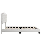 Platform Bed Frame with Saddle Curved Headboard, Modern Medieval Royal Style Platform Bed with Diamond Tufted Details