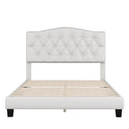 Platform Bed Frame with Saddle Curved Headboard, Modern Medieval Royal Style Platform Bed with Diamond Tufted Details