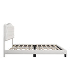 Platform Bed Frame with Saddle Curved Headboard, Modern Medieval Royal Style Platform Bed with Diamond Tufted Details