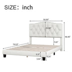 Platform Bed Frame with Saddle Curved Headboard, Modern Medieval Royal Style Platform Bed with Diamond Tufted Details