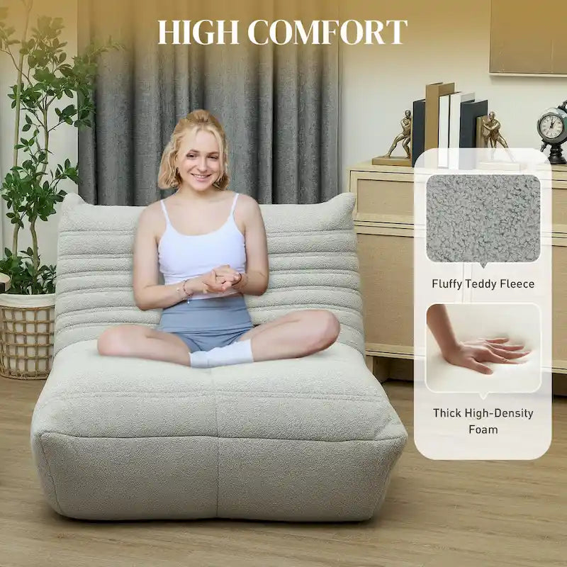 Bean Bag Chair with Teddy Fleece and High-Density Foam