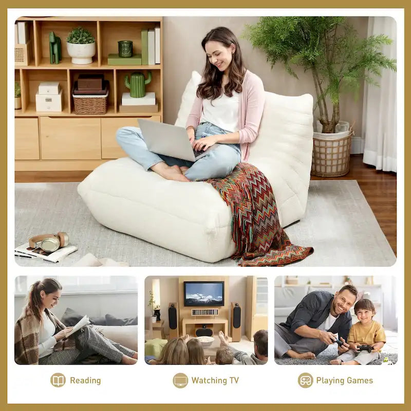 Bean Bag Chair with Teddy Fleece and High-Density Foam