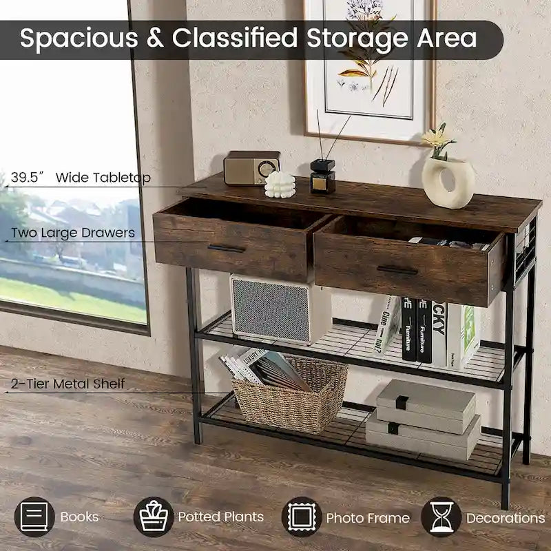 Console Entryway Sofa Table with 2 Drawers for Entrance Living