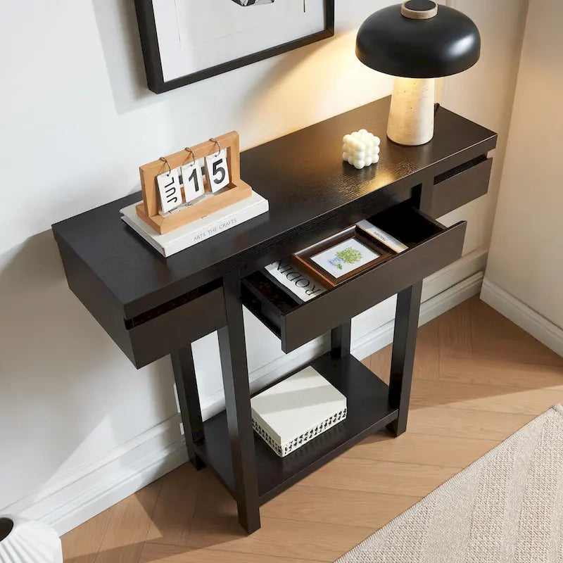 Wooden Console Table with Drawer and Shelf