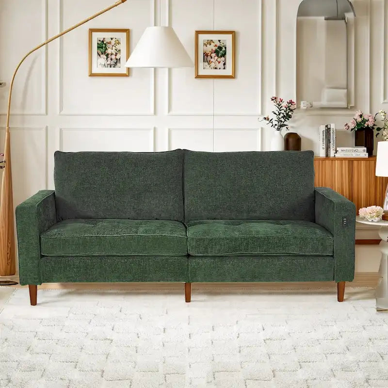 Modern 82 In. Square Arm Chenille Upholstered Rectangle Loveseat Sofa with USB Ports