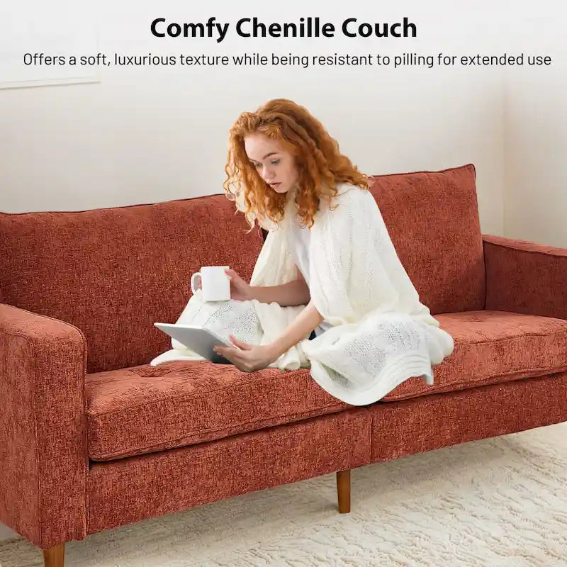 Modern 82 In. Square Arm Chenille Upholstered Rectangle Loveseat Sofa with USB Ports