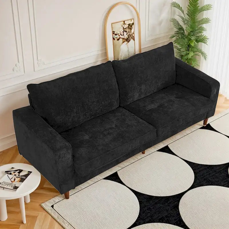 Modern 82 In. Square Arm Chenille Upholstered Rectangle Loveseat Sofa with USB Ports