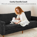 Modern 82 In. Square Arm Chenille Upholstered Rectangle Loveseat Sofa with USB Ports