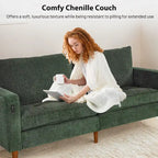 Modern 82 In. Square Arm Chenille Upholstered Rectangle Loveseat Sofa with USB Ports