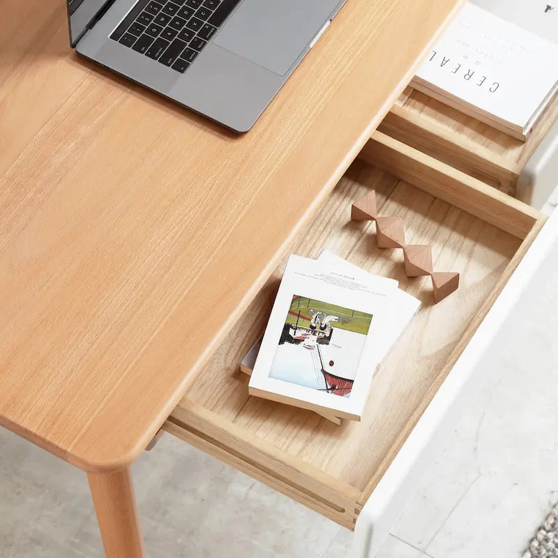 Solid Wood Computer Desk - 47 Large Size Office Desk with 2 Drawers