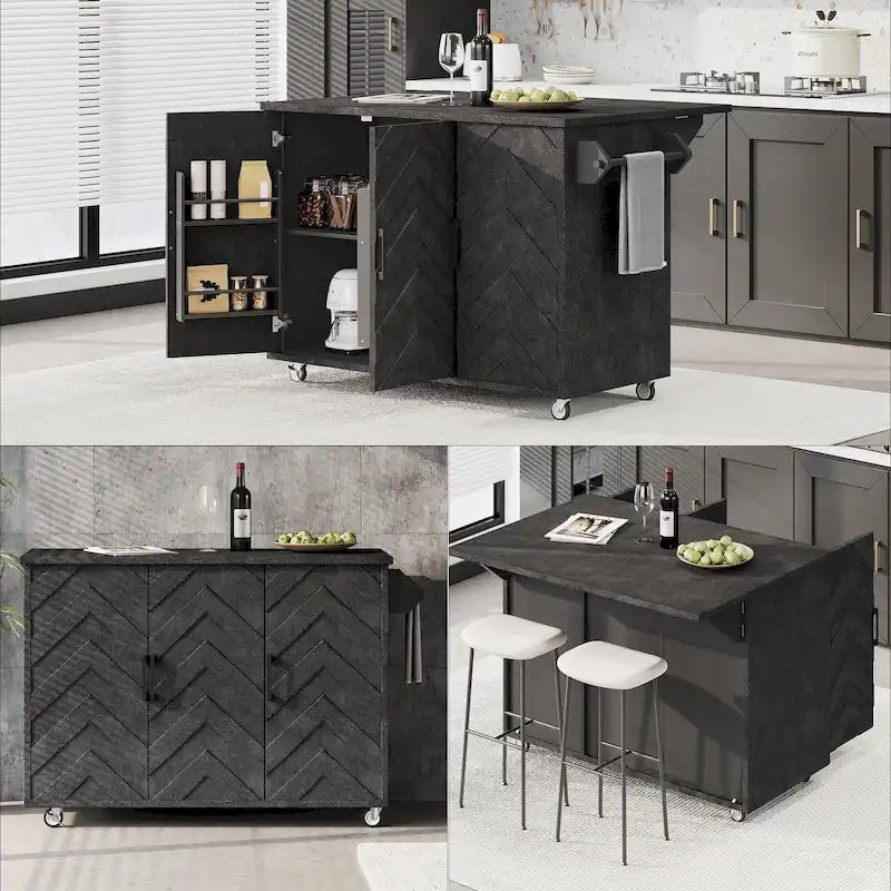 51.2-Inch Ash Veneer Kitchen Island with Drop Leaf, Stool Not Included
