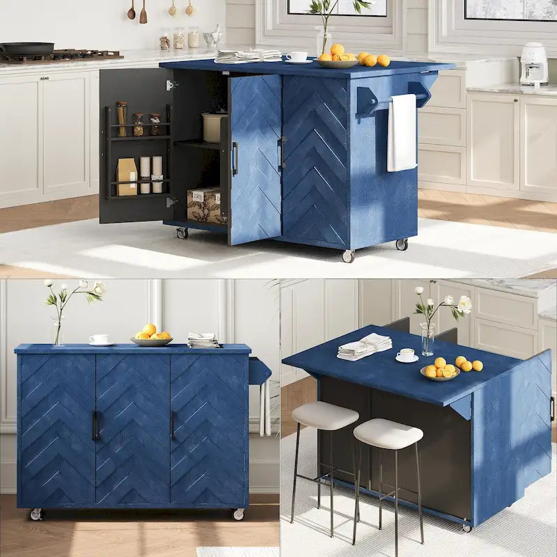 51.2-Inch Ash Veneer Kitchen Island with Drop Leaf, Stool Not Included