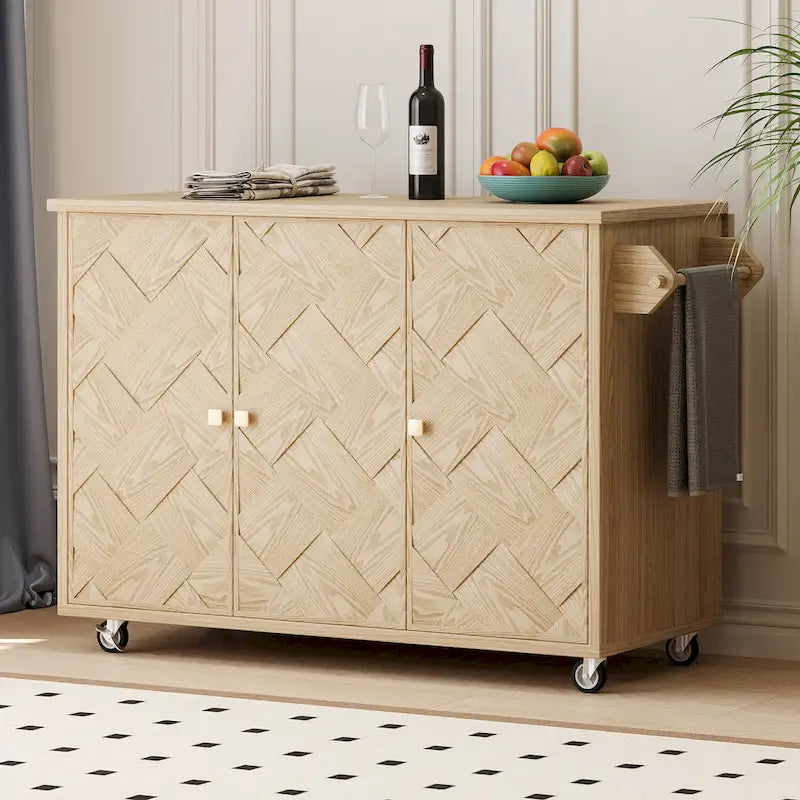 51.2-Inch Ash Veneer Kitchen Island with Drop Leaf, Stool Not Included