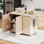 51.2-Inch Ash Veneer Kitchen Island with Drop Leaf, Stool Not Included