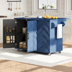 51.2-Inch Ash Veneer Kitchen Island with Drop Leaf, Stool Not Included