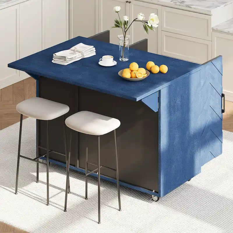 51.2-Inch Ash Veneer Kitchen Island with Drop Leaf, Stool Not Included