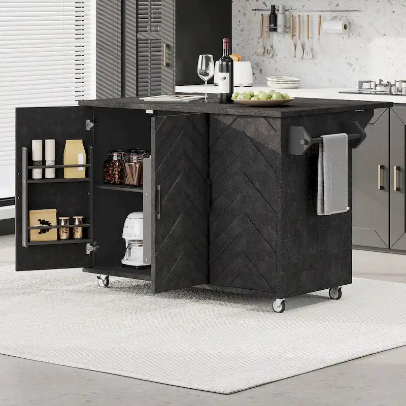 51.2-Inch Ash Veneer Kitchen Island with Drop Leaf, Stool Not Included