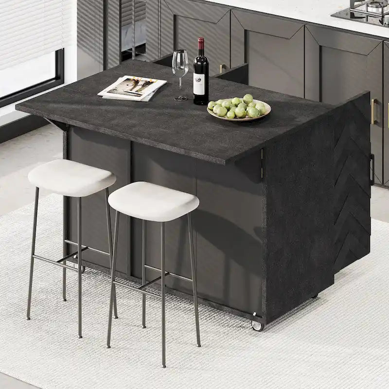 51.2-Inch Ash Veneer Kitchen Island with Drop Leaf, Stool Not Included