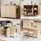 51.2-Inch Ash Veneer Kitchen Island with Drop Leaf, Stool Not Included