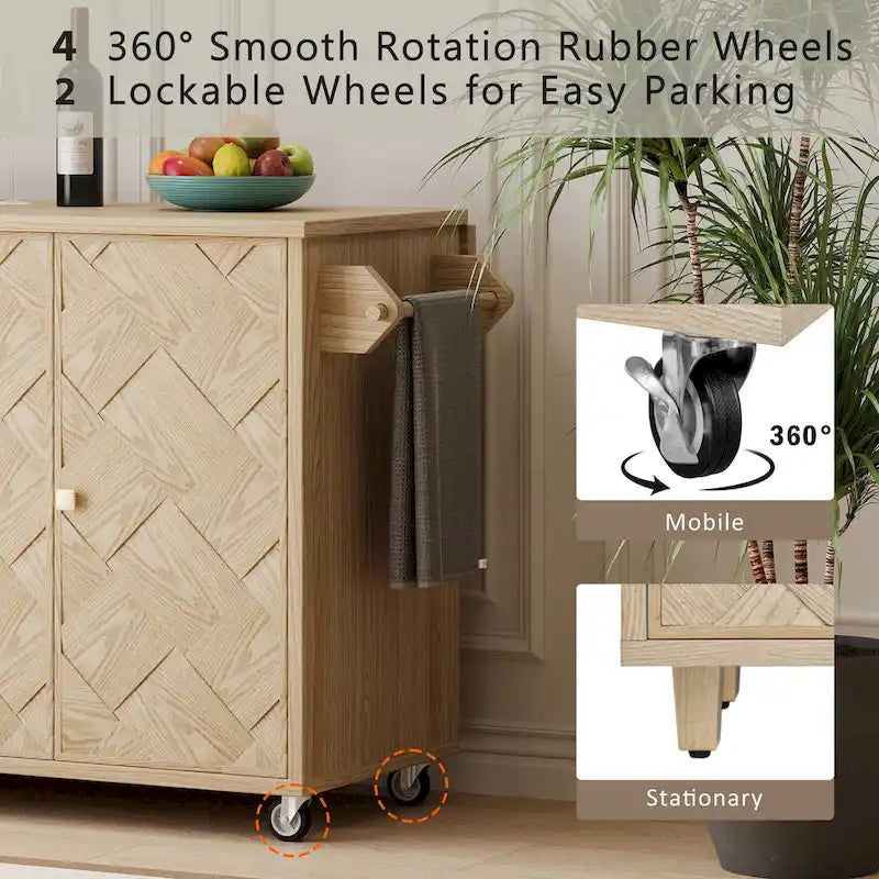 51.2-Inch Ash Veneer Kitchen Island with Drop Leaf, Stool Not Included