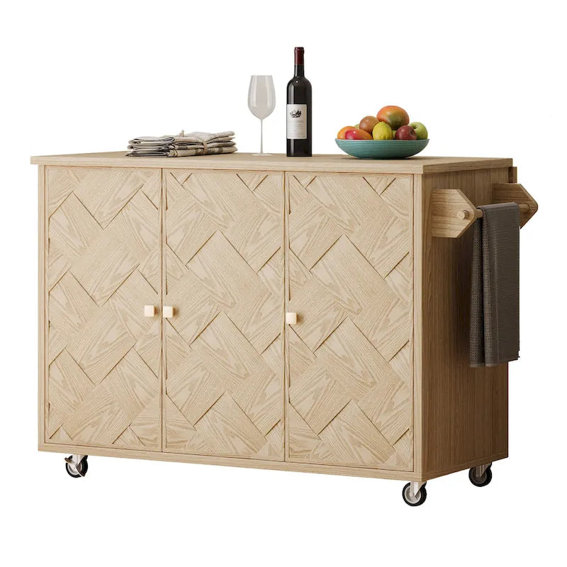 51.2-Inch Ash Veneer Kitchen Island with Drop Leaf, Stool Not Included
