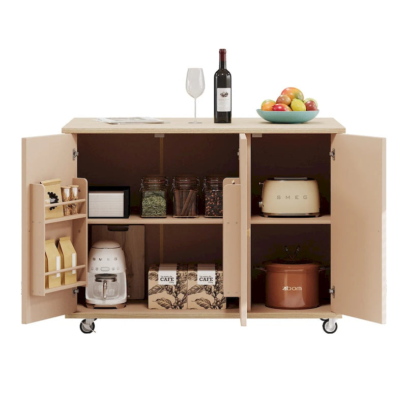 51.2-Inch Ash Veneer Kitchen Island with Drop Leaf, Stool Not Included