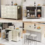 51.2-Inch Ash Veneer Kitchen Island with Drop Leaf, Stool Not Included