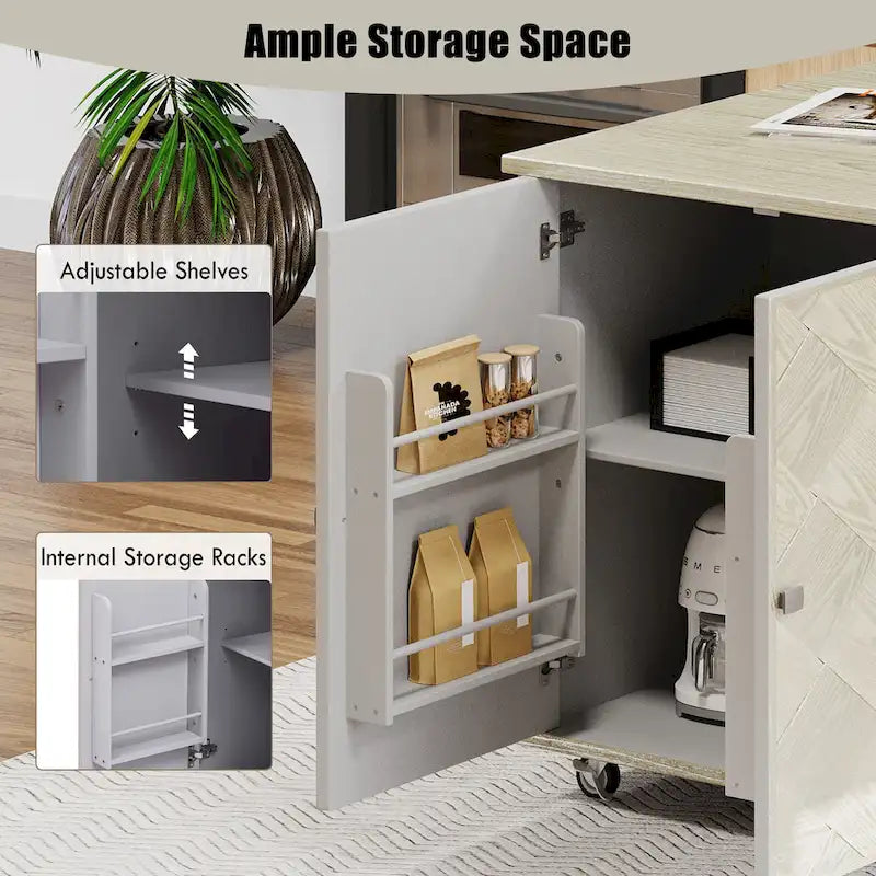 51.2-Inch Ash Veneer Kitchen Island with Drop Leaf, Stool Not Included