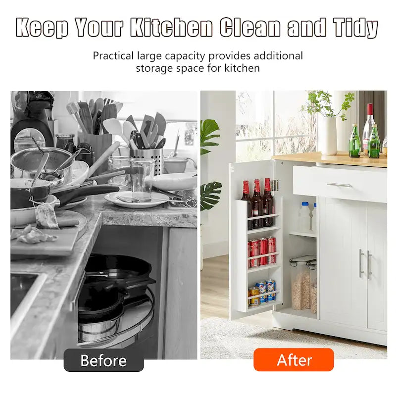 53-inch Large Kitchen Island with Trash Can Storage Cabinet(stool Not Included)