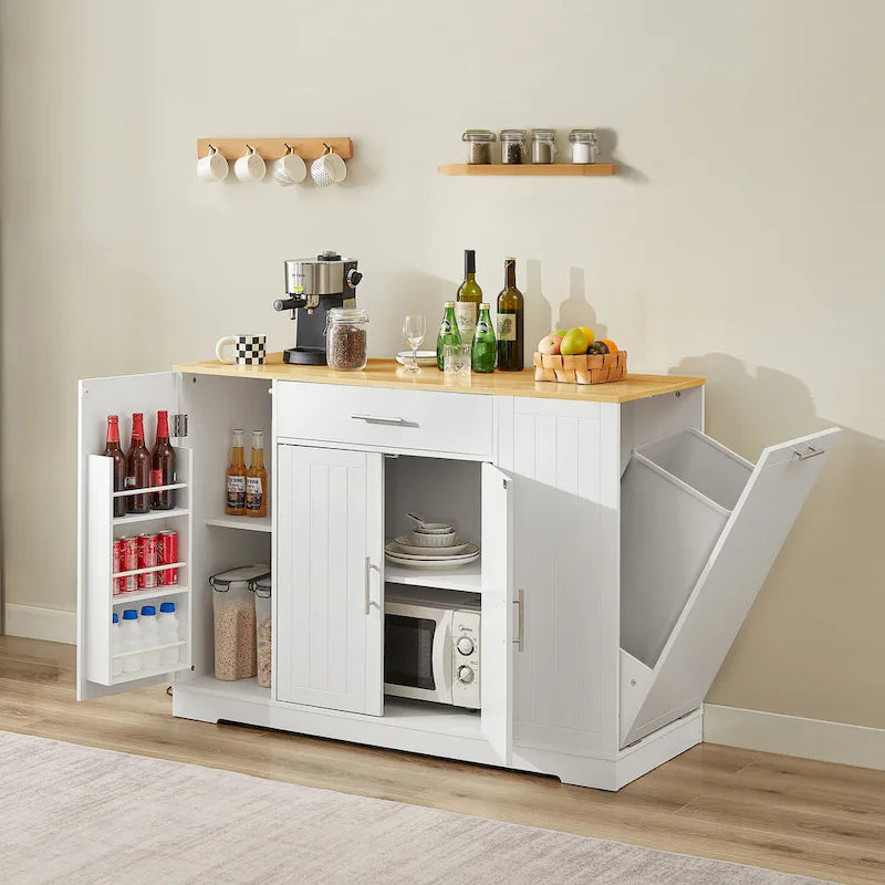 53-inch Large Kitchen Island with Trash Can Storage Cabinet(stool Not Included)