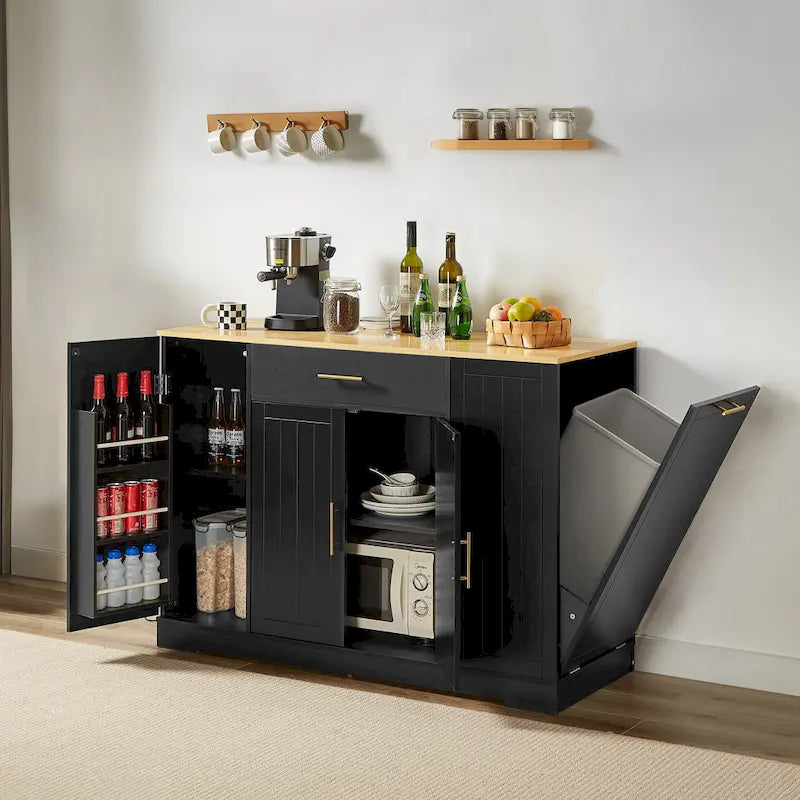53-inch Large Kitchen Island with Trash Can Storage Cabinet(stool Not Included)