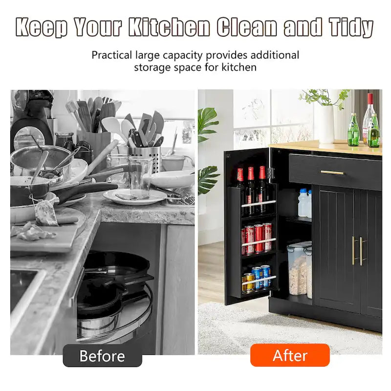 53-inch Large Kitchen Island with Trash Can Storage Cabinet(stool Not Included)