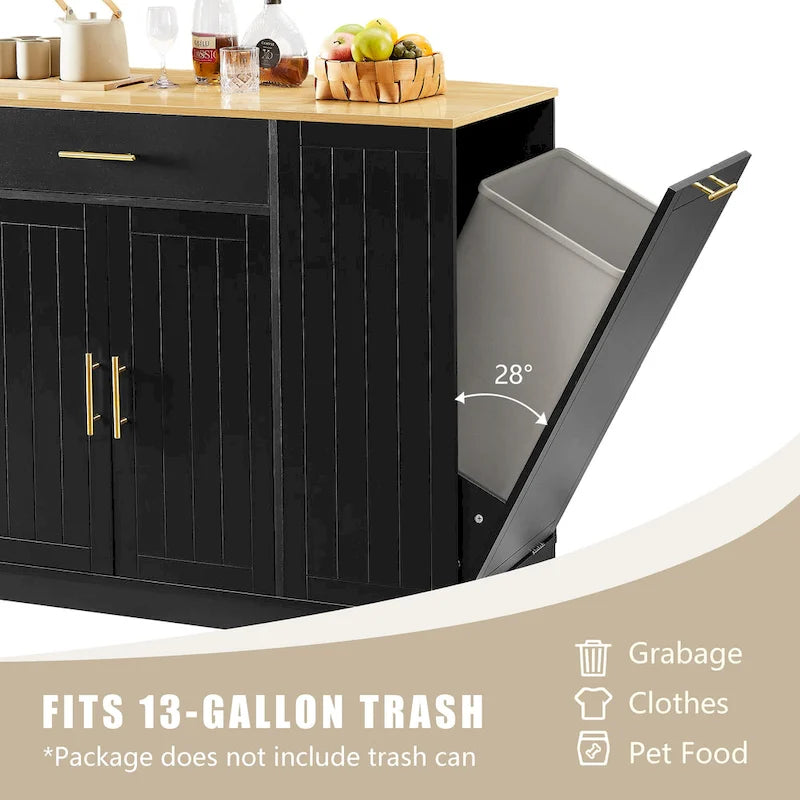 53-inch Large Kitchen Island with Trash Can Storage Cabinet(stool Not Included)