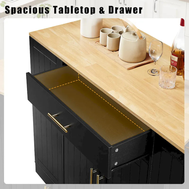 53-inch Large Kitchen Island with Trash Can Storage Cabinet(stool Not Included)