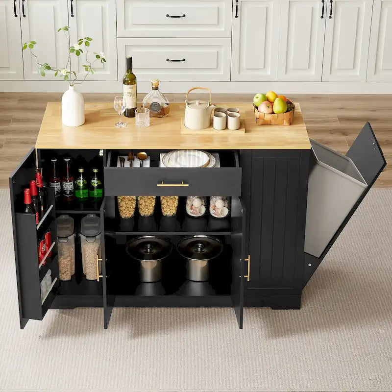 53-inch Large Kitchen Island with Trash Can Storage Cabinet(stool Not Included)