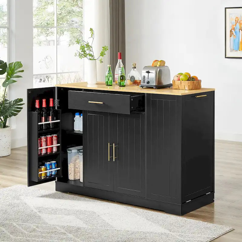 53-inch Large Kitchen Island with Trash Can Storage Cabinet(stool Not Included)