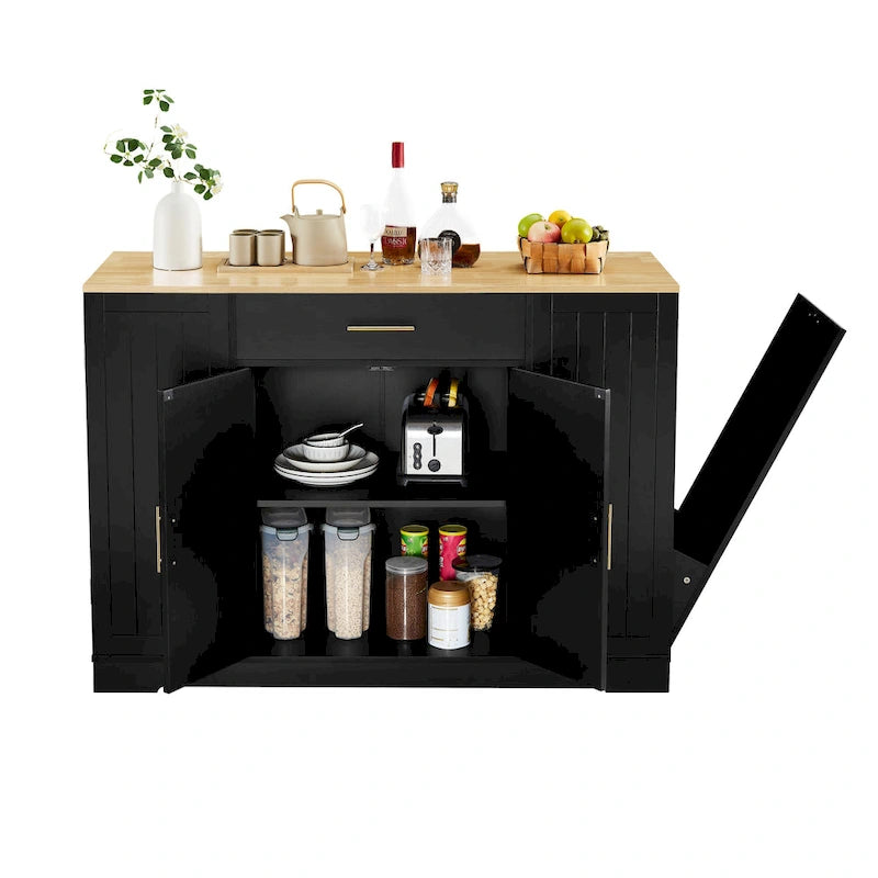53-inch Large Kitchen Island with Trash Can Storage Cabinet(stool Not Included)